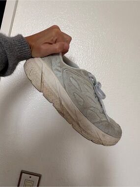 Hoka One One Light Gray Suede Athletic Sneakers